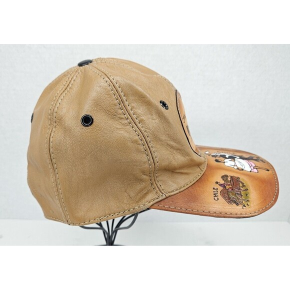 Men's Leather Chile Adjustable Cap Hand Tooled Scenes Color Lined - Picture 2 of 5